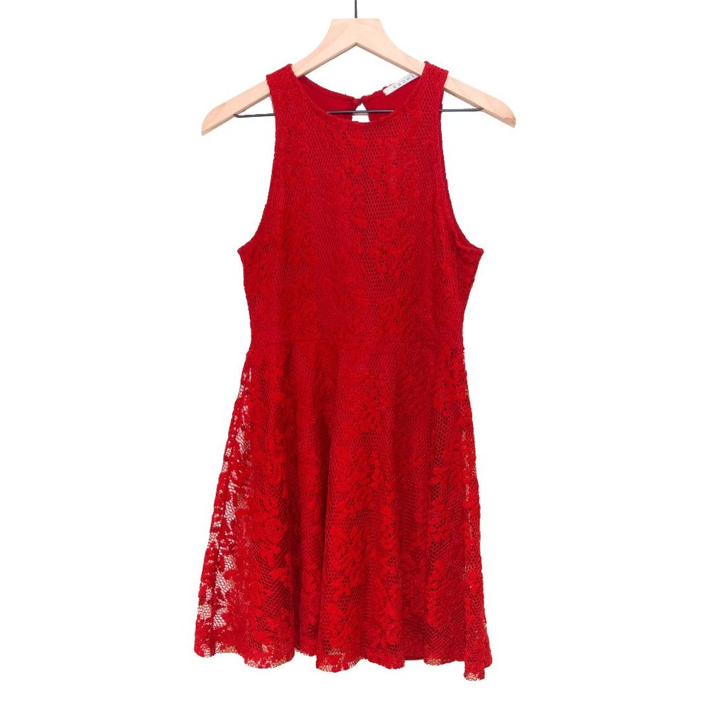 Red Floral Lace Sleeveless Dress - Size L